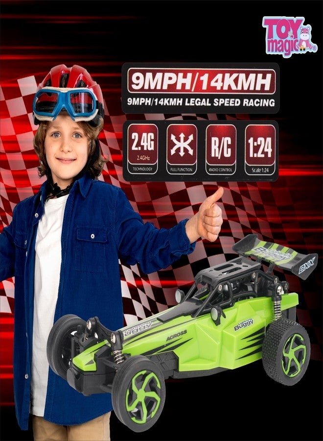 ToyMagic High-Speed 15 Km/Hr RC Car 1:24 Scale Rechargeable - Remote Control Car with Dual Motors, All-Terrain Tires, 2.4 Ghz, USB Charging, for Kids and Beginners, Multicolor - Image 2